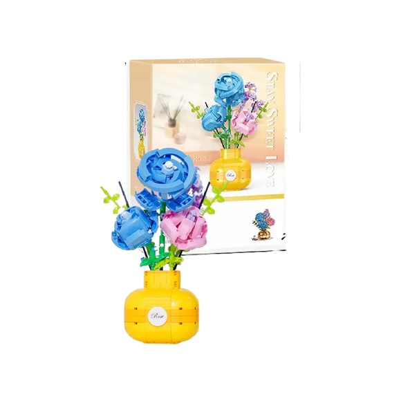 Rose Vase Floral Building Blocks Bouquet 522pc Valentine Home Decor Gifts NEW - Picture 1 of 6